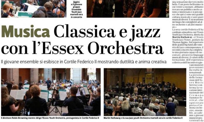 Ritaglio dell’articolo Musica classica e jazz con l’Essex Orchestra, pubblicato da La Provincia il 27 agosto 2026